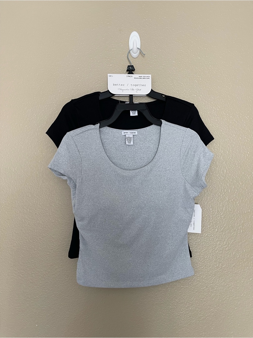 Better Together Set of 2 Baby Tees with Removable Cups Size L NWT